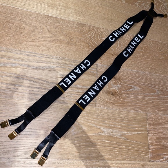 Chanel Runway Logo Black White Clip-on Suspenders - Picture 3 of 16